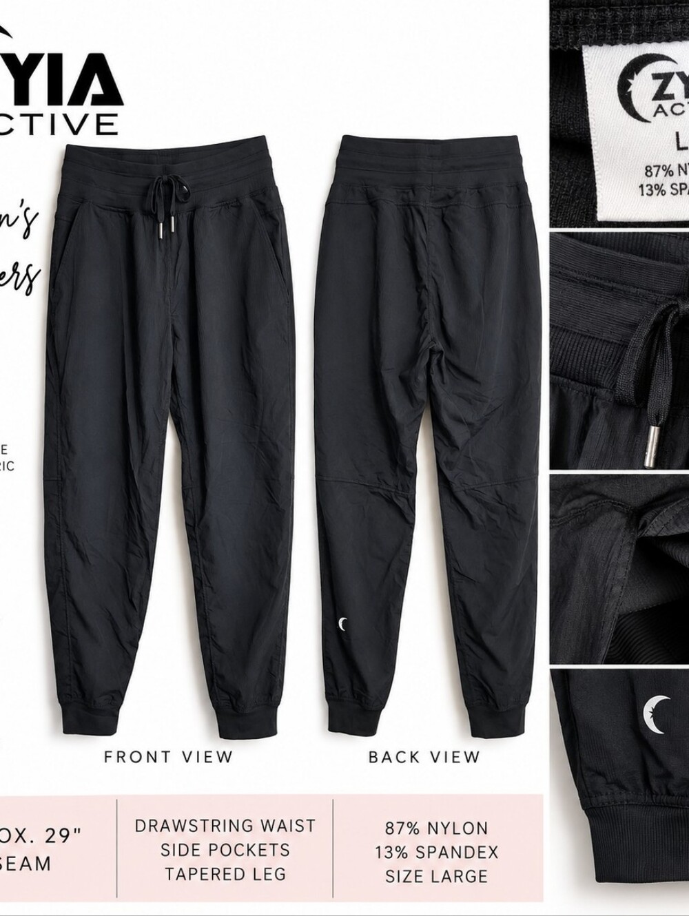 ZYIA Active Women’s Large Black Jogger Pants Athleisure Sporty Streetwear